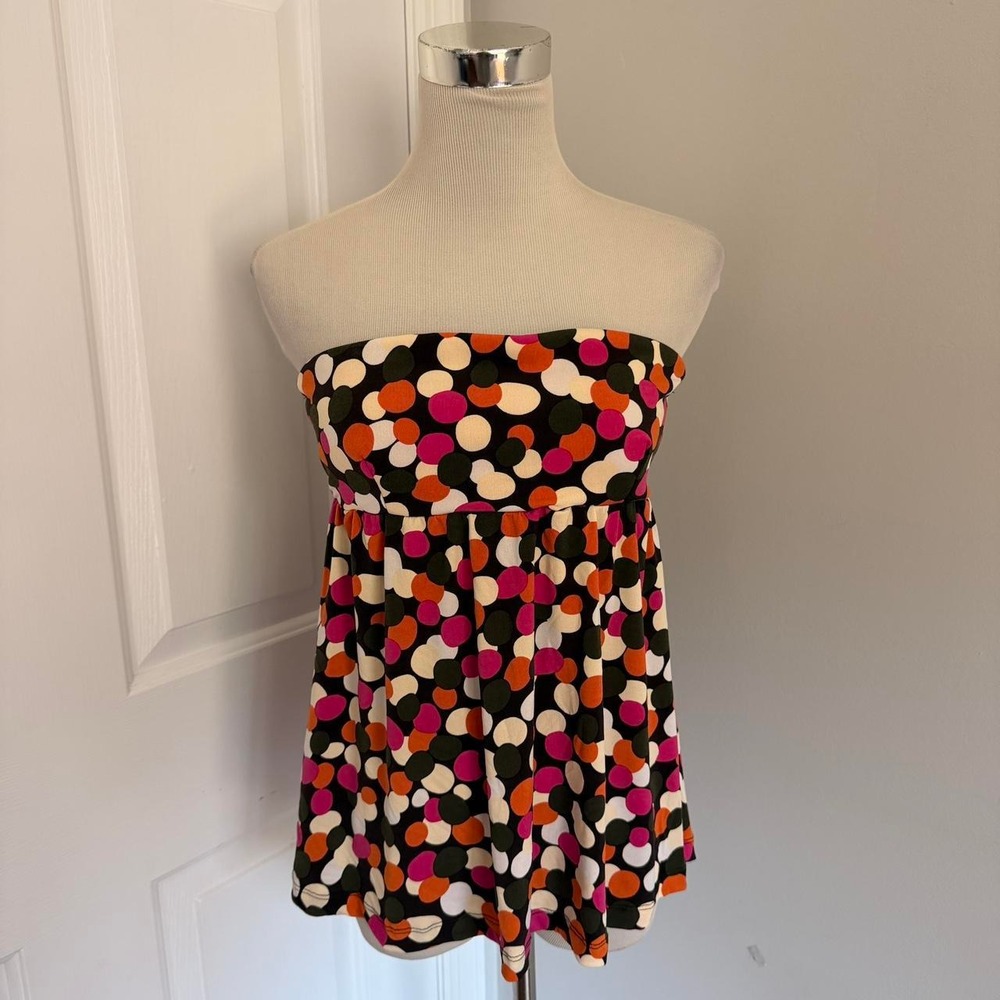 MULTICOLOR RAMPAGE CIRCULAR PRINT STRAPLESS FLOWY TOP